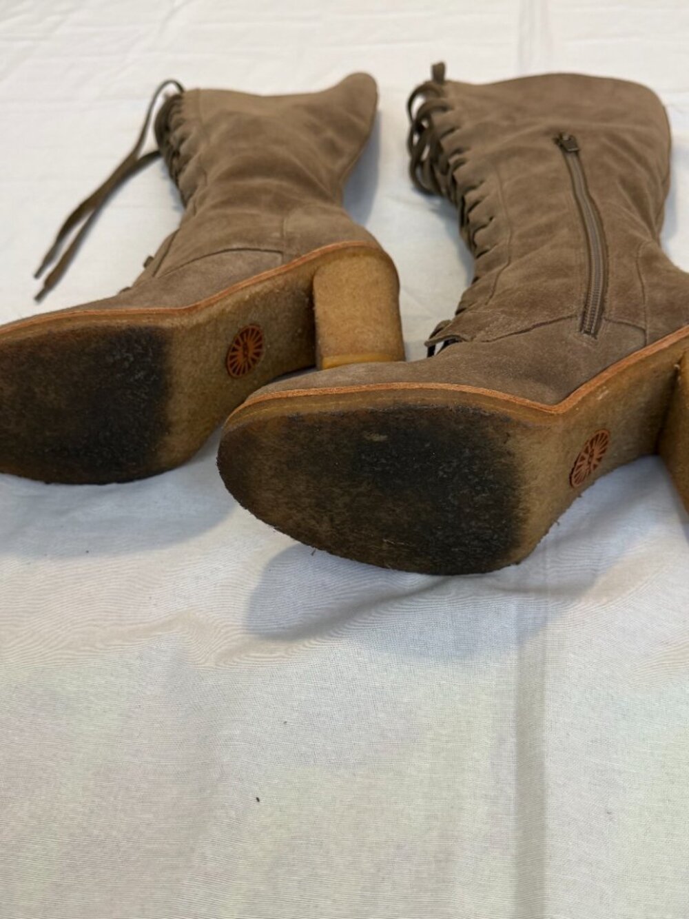 UGG Sofia Tall Lace Up Boots Brown Suede Shearling Heels Womens US 7 - Picture 4 of 13